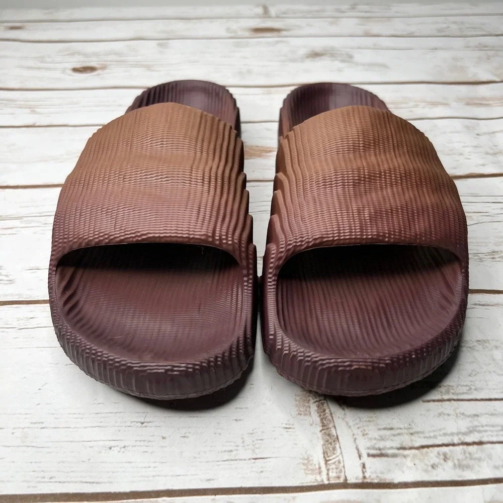 adidas Adilette 22 Slides Brown Topographic Textured‎ Sandals Men 9UK/10US